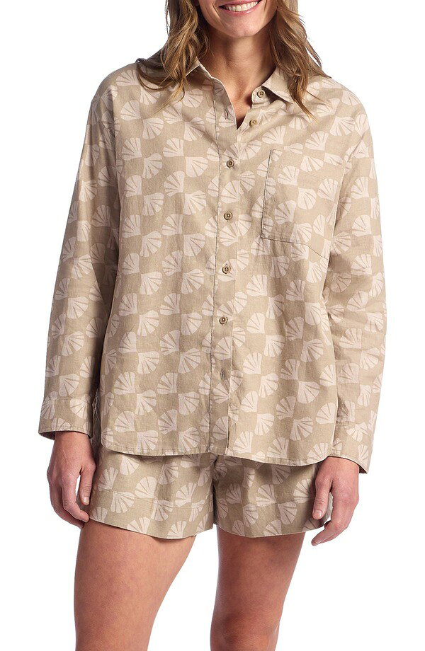 フリー フライ レディース トップス シャツ Free Fly Sullivans Button-Up Shirt SEA SCALLOPRINT DESERTAN タン