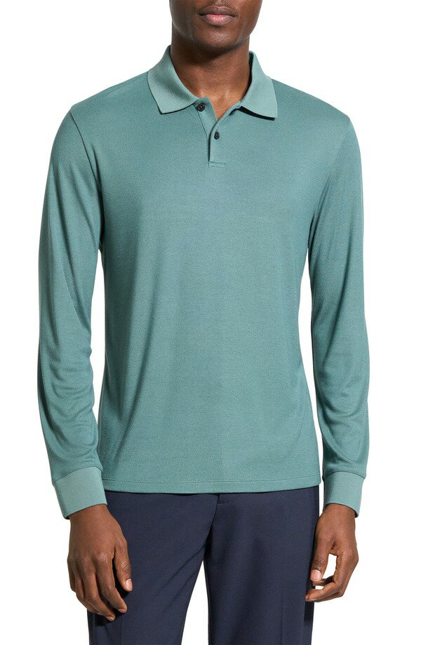 セオリー メンズ トップス ポロシャツ Theory Goris Anemone Milano Long Sleeve Polo Dark Feldspar Green グリーン