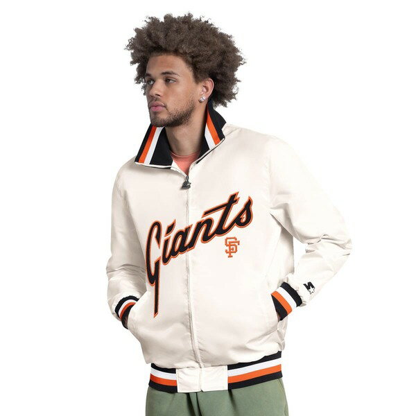 スターター メンズ アウター ジャケット・ブルゾン キャップ ロゴ Men'starter White San Francisco Giants The Captain Cooperstown Logo Full-Zip Varsity Jacket White ホワイト