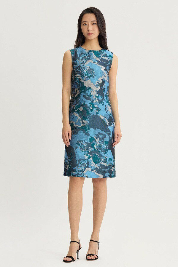 ミンウォン レディース トップス ワンピース ひざ丈 Ming Wang Abstract Jacquard Woven Sheath Knee Length Dress Deep Teal ティール