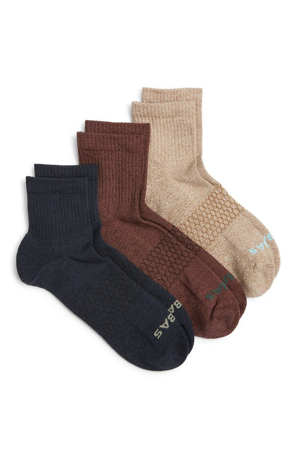 ボンバス メンズ アンダーウェア 靴下 Bombassorted 3-Pack Marl Quarter Crew Socks BLACK SAGE MIX ブラック