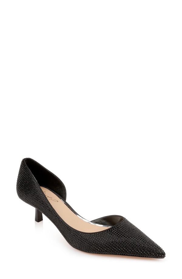 ジュウェルダグレイミシュカ レディース シューズ ヒール Tシャツ Jewel Badgley Mischka Teegan Half d'Orsay Pointed Toe Kitten Heel Pump Blacksatin