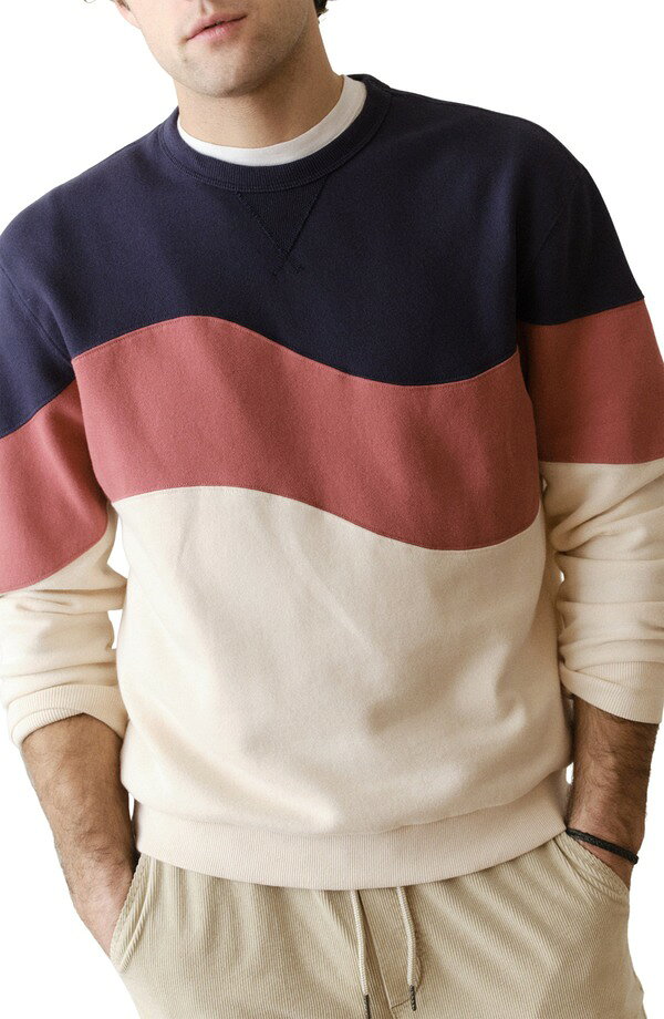マリーン レイヤー メンズ アウター パーカー・スウェット シャツ フリース Marine Layer Cloud 9 Fleece Sweatshirt Withered Rose Colorblock