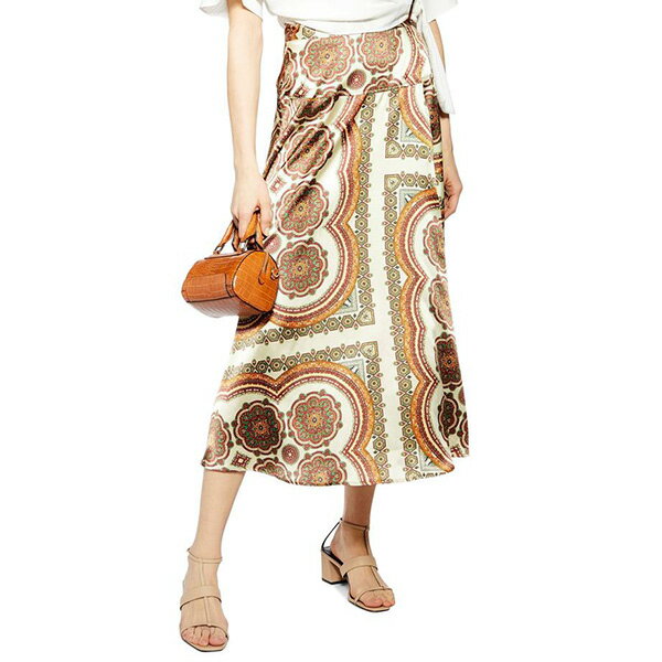 トップショップ レディース スカート ボトムス Topshop Paisley Print Satin Wrap Maxi Skirt Beige Multiのサムネイル