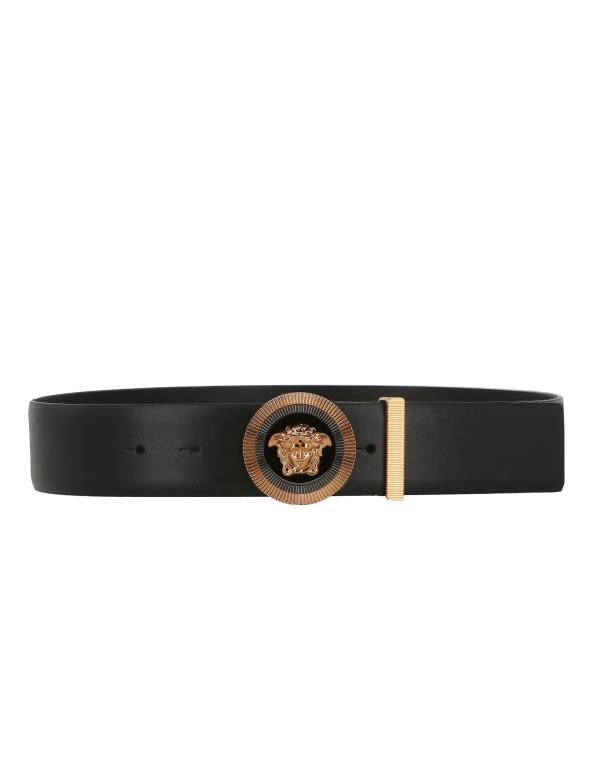 【送料無料】 ヴェルサーチ メンズ ベルト アクセサリー Leather belt Black