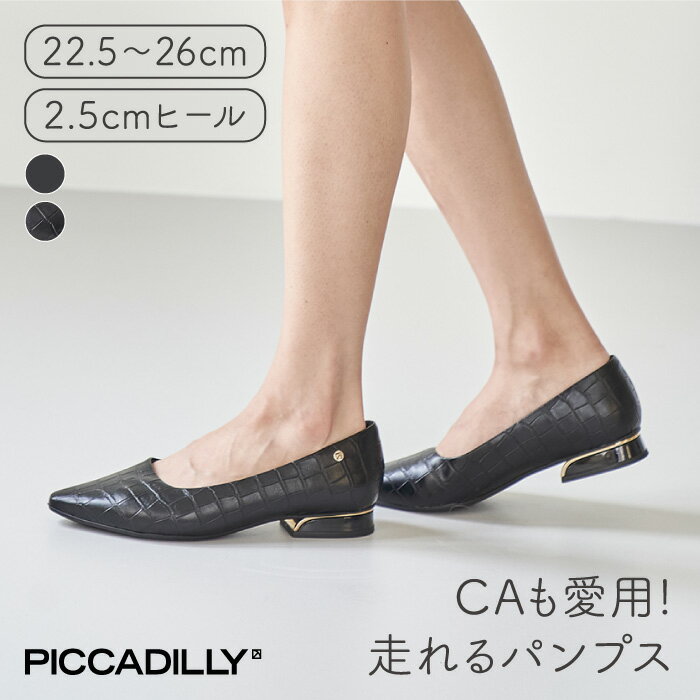 PICCADILLY（ピカジリー）パンプス ポインテッド 2.5cm【ローヒール ヒール コンフォート パンプス きれいめ オフィス ビジネス 痛くない 疲れない カジュアル フォーマル 黒 ブラック ポインテッドトゥ 軽量】