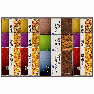 ●セット内容／かりんとう20g(蜂蜜黒糖・黒胡麻・落花生各1袋)・あられ10g(海老・醤油・華珠各3袋)●箱サイズ／44.8×4.2×29.2cm●原産国／日本製●賞味期間／製造日より常温約240日●アレルゲン／小麦・落花生・えび・かに●重量／465g昔ながらの素朴な味のかりんとう、多彩な味が楽しい3種類のあられを詰め合わせました。