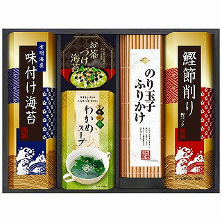 ●セット内容／有明海産味付け海苔(8切4枚2袋)・永谷園お茶づけ海苔(4.7g×2袋)・わかめスープ(5.3g×2袋)・のり玉子ふりかけ(4.5g×3袋)・鰹節削り(2g×3袋)各1個●箱サイズ／33×7×25cm●原産国／日本製●賞味期間／製造日より常温約360日●アレルゲン／卵・乳成分・小麦・えび●重量／450g忙しい毎日に、ほっと息つく「和」の時間をお届けします。