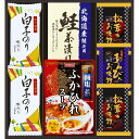 ●セット内容／松茸のお吸い物（4.2g）・白子のり（8切5枚）×各2、ふかひれスープ（160g）・北海道産鮭茶漬け（4g×2袋）・あわび入お吸い物（4g）×各1●箱サイズ／29×29.2×4.2cm●賞味期間／常温10ヶ月●アレルゲン／卵・乳・小麦・えび●重量／0.4kgあわび、松茸の高級素材を使ったフリーズドライとふかひれスープ、白子のりを詰め合わせた贅沢な贈り物です。