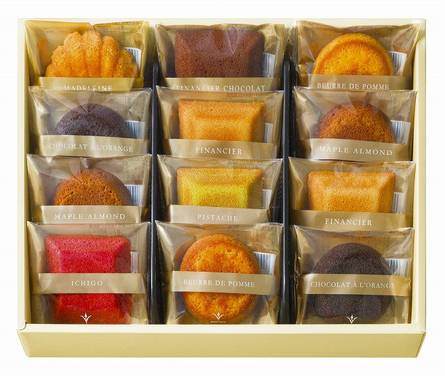 ●セット内容／メープルアーモンドケーキ×2、いちごバターケーキ、チョコオレンジケーキ×2、マドレーヌ、りんごバターケーキ×2、フィナンシェ×2、フィナンシェ（ピスタチオ・ショコラ） 【卵・乳成分・小麦】●箱サイズ／箱215×277×44mm●賞味期間／60日間●原産国／JPN●重量／407g