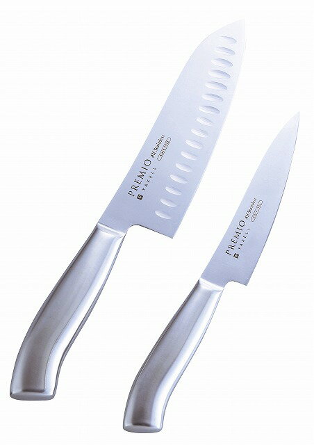 10%ポイントUP／プレミオ／オールステンレス ディンプル付き三徳包丁&ペティナイフセット