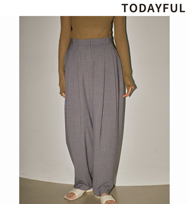 【予約商品】TODAYFUL トゥデイフル /Highwaist Tuck Trousers 12310726 ハイウエストタックトラウザーズ 2月末～3月末入荷予定 後払い決済利用不可 2024 Spring/Summer 2024春夏先行予約 2024春夏 新作 キャンセル返品不可のサムネイル