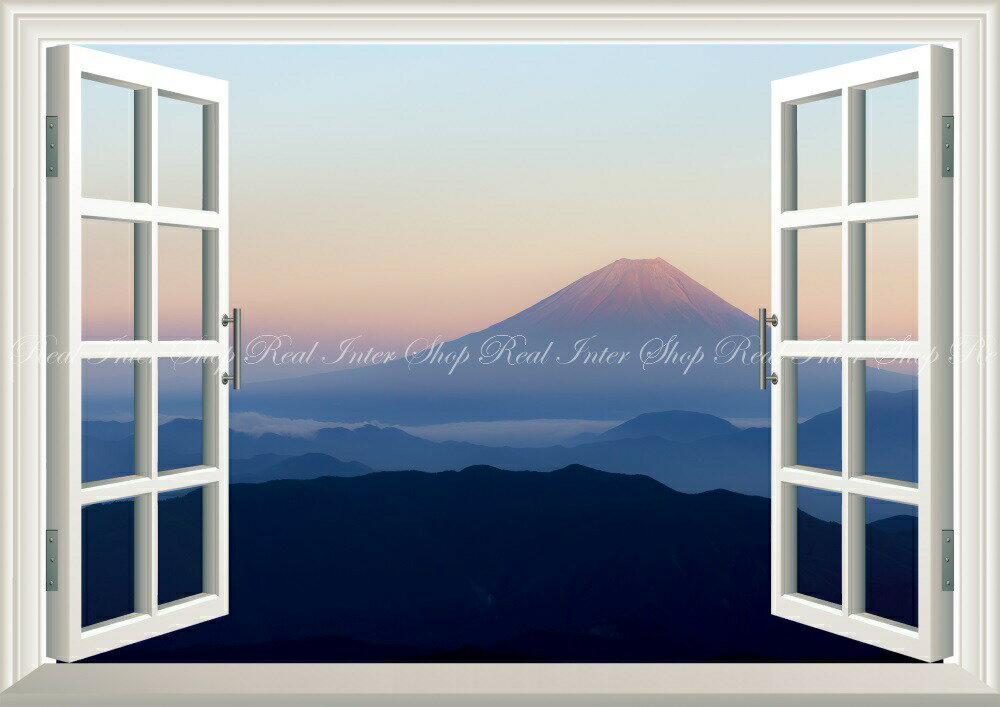 絵画風 壁紙ポスター (はがせるシール式) -窓の景色- 桃富士 富士山 赤富士 夕焼け 開運 パワースポット【窓仕様／トリックアート】 キャラクロ FJS-007MA1 (A1版 830mm×585mm) ＜日本製＞ ウォールステッカー お風呂ポスターのサムネイル