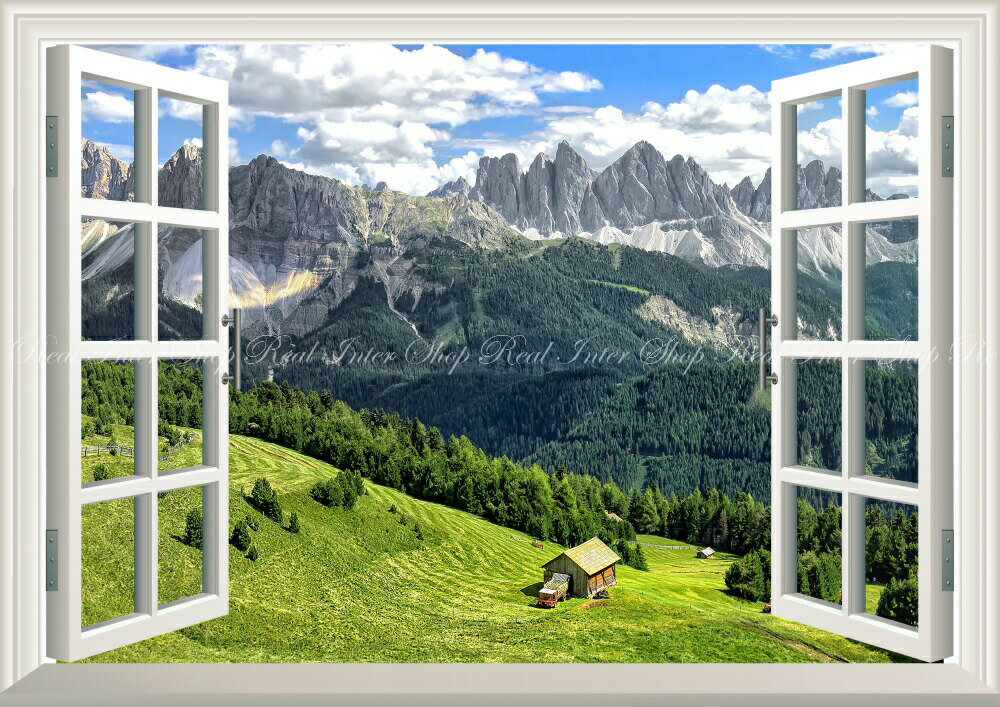 絵画風 壁紙ポスター (はがせるシール式) -窓の景色- アルプスの景色 東アルプス山脈 イタリア  キャラクロ ALPS-006MA1 (A1版 830mm×585mm) ＜日本製＞ ウォールステッカー お風呂ポスター