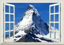 絵画風 壁紙ポスター (はがせるシール式) -窓の景色- マッターホルン 鹿の角 アルプス山脈 スイス  キャラクロ MTH-002MA1 (A1版 830mm×585mm) ＜日本製＞ ウォールステッカー お風呂ポスター