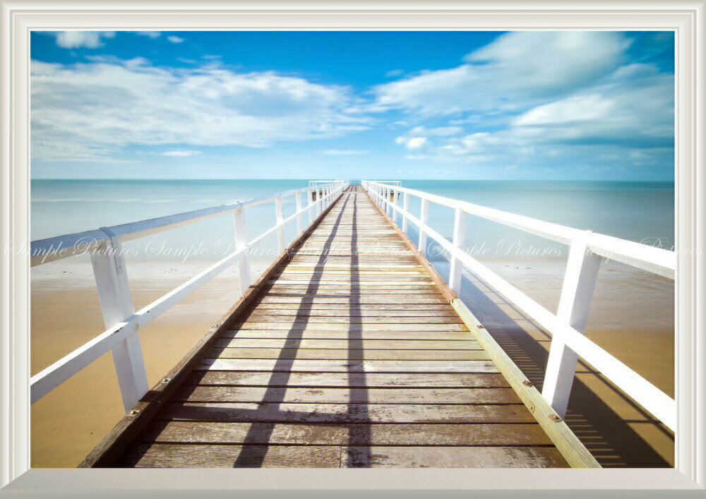 絵画風 壁紙ポスター (はがせるシール式) -窓の景色- ビーチ 海 砂浜 桟橋 カリブ海 海【扉なし窓仕様】 キャラクロ BCH-002NA1 (A1版 830mm×585mm) ＜日本製＞ ウォールステッカー お風呂ポスター