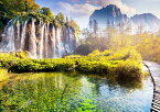 絵画風 壁紙ポスター (はがせるシール式) 滝 クロアチアの自然公園 池 大自然 東欧 キャラクロ WTF-029A2 (A2版 594mm×420mm) ＜日本製＞ ウォールステッカー お風呂ポスター