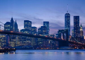 絵画風 壁紙ポスター (はがせるシール式) 夕暮れのブルックリン橋 イーストリバー ニューヨーク 夜景 キャラクロ NYK-005A1 (A1版 830mm×585mm) ＜日本製＞ ウォールステッカー お風呂ポスター
