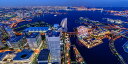 絵画風 壁紙ポスター (はがせるシール式) 横浜 みなとみらい 夕暮れ夜景 MM21 風景 都市景観100選 キャラクロ YKH-103S1 (パノラマS版 1152mm×576mm) <日本製> ウォールステッカー お風呂ポスター