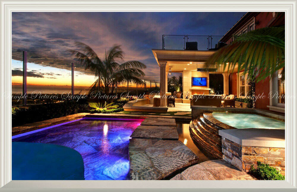 絵画風 壁紙ポスター (はがせるシール式) -窓の景色- 夕焼けのサンクレメンテ リゾート カリフォルニア プール バケーション 癒し 【扉なし窓仕様】 キャラクロ MRST-004NW2 (ワイド版 603mm×391mm) ＜日本製＞ ウォールステッカー お風呂ポスター