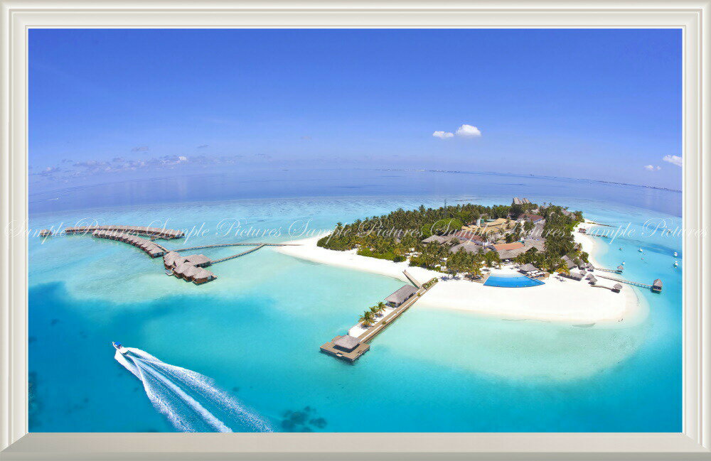 絵画風 壁紙ポスター (はがせるシール式) -窓の景色- モルディブ パラダイスアイランド 島 リゾート 海 【扉なし窓仕様】 キャラクロ RMDV-001NW2 (ワイド版 603mm×391mm) ＜日本製＞ ウォールステッカー お風呂ポスター