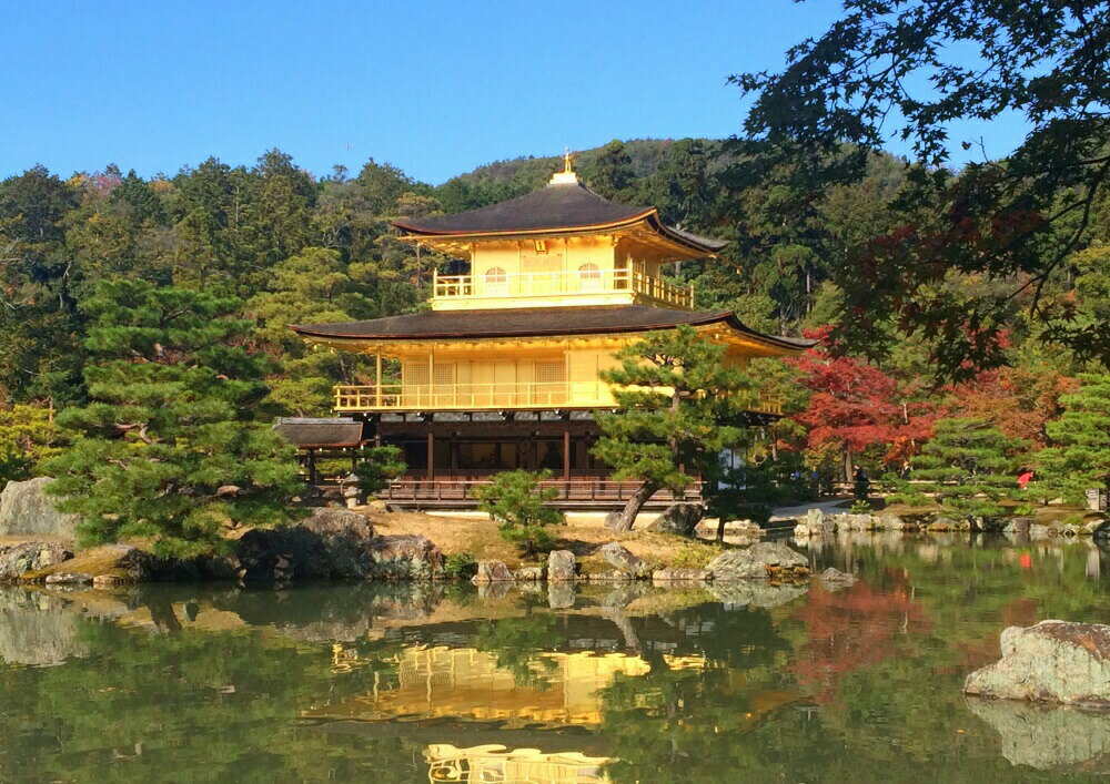 絵画風 壁紙ポスター (はがせるシール式) 金閣寺 鏡湖池 鹿苑寺 室町時代 北山文化 キャラクロ KKJ-008A2 (A2版 594mm×420mm) ＜日本製＞ ウォールステッカー お風呂ポスター