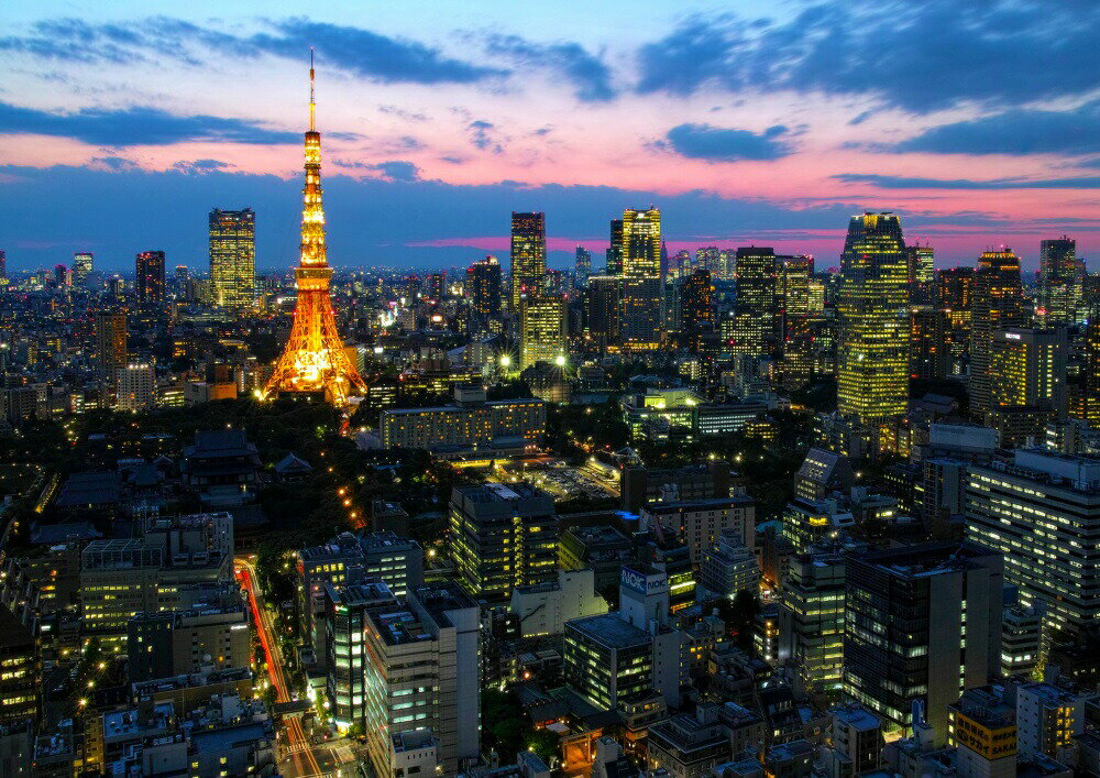 絵画風 壁紙ポスター （はがせるシール式） 東京タワー 夕暮れ 夜景 東京オリンピック キャラクロ TKT-009A1 （A1版 830mm×585mm） 建築用壁紙＋耐候性塗料 インテリア