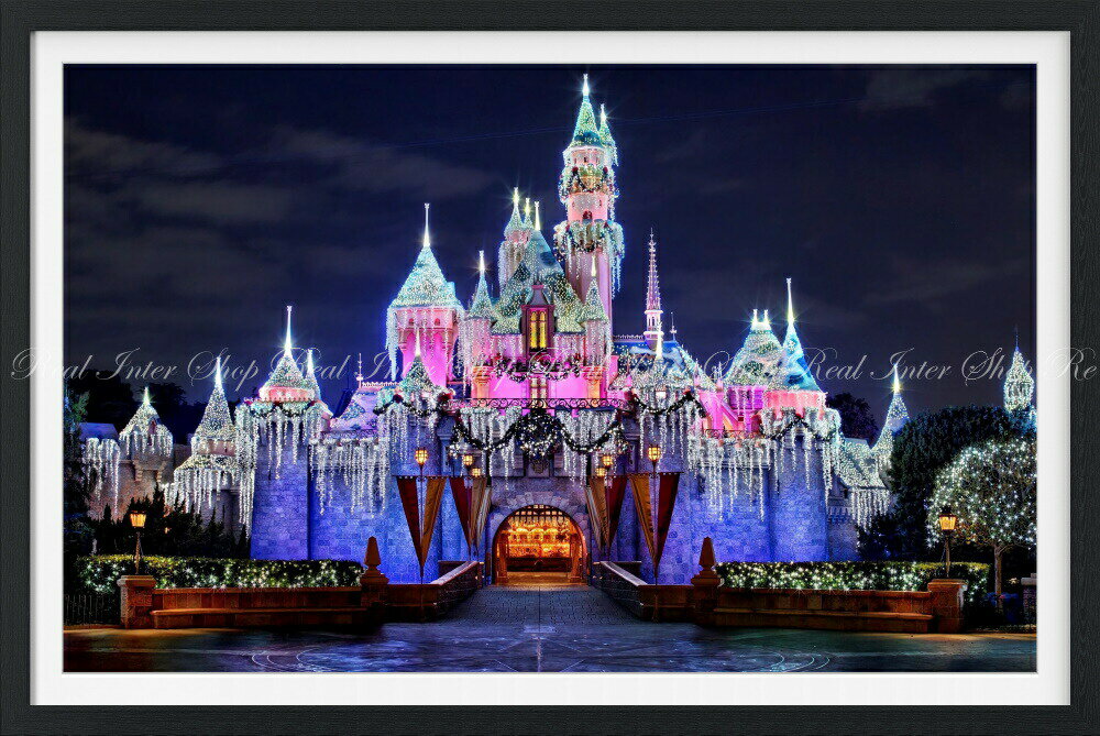 絵画風 壁紙ポスター (はがせるシール式) ディズニーランドの夜景 ライトアップ カリフォルニア 【額縁印刷／トリックアート】 キャラクロ DNLC-001SGF1 (874mm×585mm) ＜日本製＞ ウォールステッカー お風呂ポスターのサムネイル