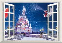 絵画風 壁紙ポスター (はがせるシール式) -窓の景色- ディズニーワールドの雪景色 サンタクロースとシンデレラ城 フロリダ 【窓仕様/トリックアート】 キャラ...