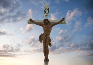 絵画風 壁紙ポスター (はがせるシール式) キリストの磔刑像 十字架 INRI ユダヤ人の王、ナザレのイエス キリスト教 キャラクロ CHST-001A1 (A1版 830mm×585mm) <日本製> ウォールステッカー お風呂ポスター
