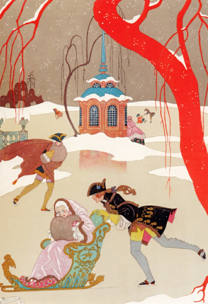 絵画風 壁紙ポスター(はがせるシール式)【フルサイズ版】 ジョルジュ・バルビエ 艶なる宴 スケートの間..