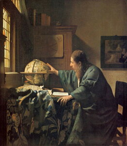 絵画風 壁紙ポスター (はがせるシール式) 【フルサイズ版】 ヨハネス・フェルメール 天文学者 1668年頃 ルーヴル美術館 キャラクロ K-JVM-009S2 (520mm×594mm) <日本製> ウォールステッカー お風呂ポスター