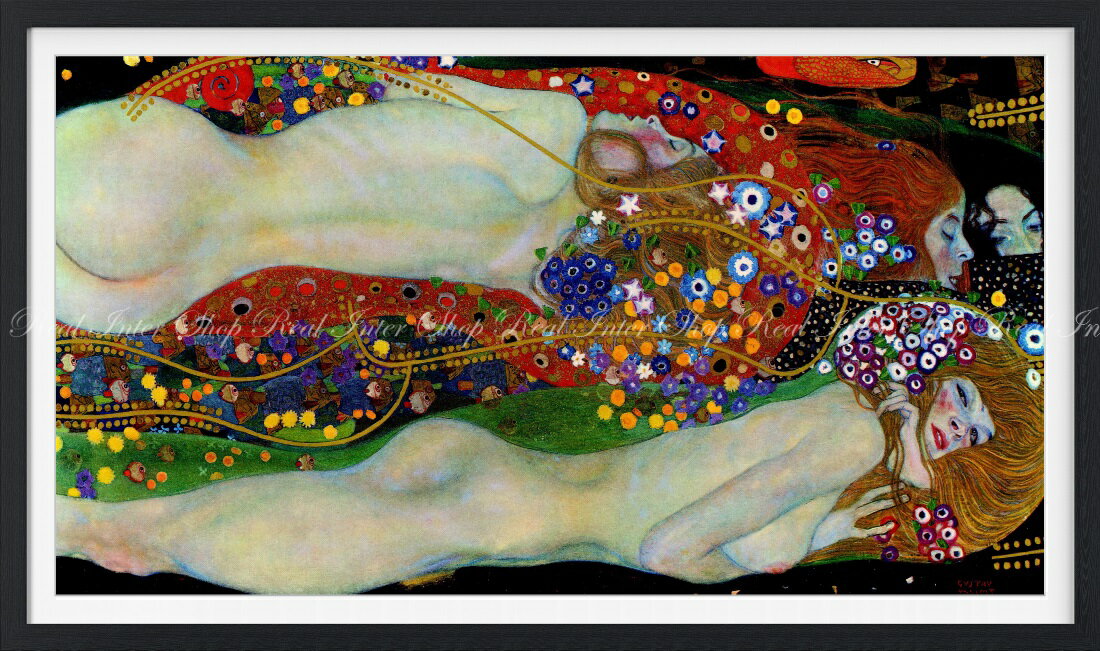 絵画風 壁紙ポスター (はがせるシール式) 【フルサイズ版】 グスタフ・クリムト 水蛇 II 1907年 Water Snakes II プライベートコレクション 【額縁印刷／トリックアート】 キャラクロ K-KLT-010SGF1 (973mm×576mm) ＜日本製＞ ウォールステッカー お風呂ポスター