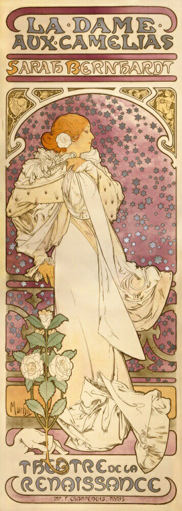 絵画風 壁紙ポスター (はがせるシール式)  アルフォンス・ミュシャ 椿姫 the-lady-of-the-camellias 1896年 アールヌーヴォー キャラクロ K-MCH-048S1 (576mm×1614mm) ＜日本製＞ ウォールステッカー お風呂ポスター