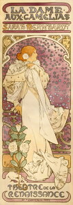 絵画風 壁紙ポスター (はがせるシール式) 【フルサイズ版】 アルフォンス・ミュシャ 椿姫 the-lady-of-the-camellias 1896年 アールヌーヴォー キャラクロ K-MCH-048S2 (291mm×815mm) ＜日本製＞ ウォールステッカー お風呂ポスター