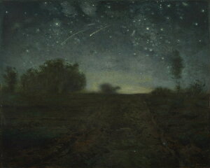 絵画風 壁紙ポスター (はがせるシール式) 【フルサイズ版】 ジャン=フランソワ・ミレー 星の夜 1850-65年 イェール大学美術館 キャラクロ K-MLT-021S2 (594mm×477mm) <日本製> ウォールステッカー お風呂ポスター