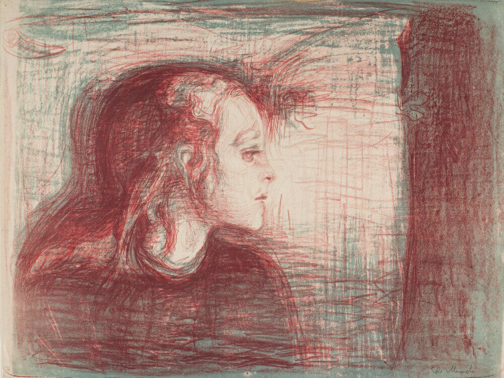 絵画風 壁紙ポスター (はがせるシール式) 【フルサイズ版】 エドヴァルド・ムンク 病める子 1896年 リトグラフ キャラクロ K-MNC-022S1 (780mm×585mm) ＜日本製＞ ウォールステッカー お風呂ポスター