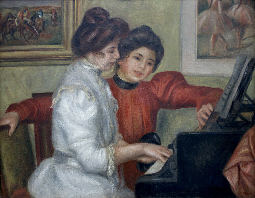 絵画風 壁紙ポスター (はがせるシール式)  ルノワール ピアノを弾くイヴォンヌとクリスティーヌ・ルロル 1897-1898年頃 オランジュリー美術館 キャラクロ K-RNR-031S1 (750mm×585mm) ＜日本製＞ ウォールステッカー お風呂ポスター