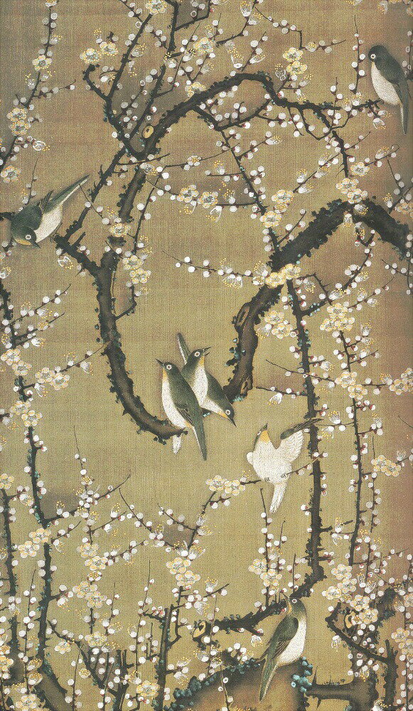 絵画風 壁紙ポスター (はがせるシール式) 【フルサイズ版】 伊藤若冲 梅花小禽図 碧波粉英 1758年 じゃくちゅう 生誕300年 キャラクロ K-ITJ-024S2 (350mm×603mm) <日本製> ウォールステッカー お風呂ポスター