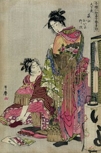 絵画風 壁紙ポスター (はがせるシール式) 【フルサイズ版】 喜多川歌麿 うたまろ 青楼仁和嘉 芸者部 大万度萩江 1785年 浮世絵 美人画 キャラクロ K-KGU-011S1(576mm×869mm)<日本製> ウォールステッカー お風呂ポスター
