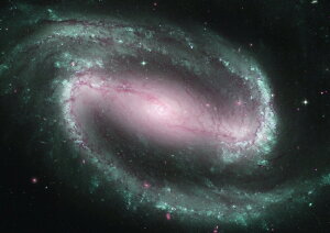 絵画風 壁紙ポスター (はがせるシール式) 銀河 NGC 1300 棒渦巻銀河 ギャラクシー Milky Way 宇宙 銀河系 神秘 Pink キャラクロ SPC-012A2 (A2版 594mm×420mm) <日本製> ウォールステッカー お風呂ポスター