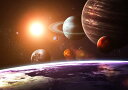 絵画風 壁紙ポスター (はがせるシール式) 太陽系の惑星と地球 太陽光 天体 宇宙 神秘 キャラクロ SOLS-002A1 (A1版 830mm×585mm) <日本製> ウォールステッカー お風呂ポスター
