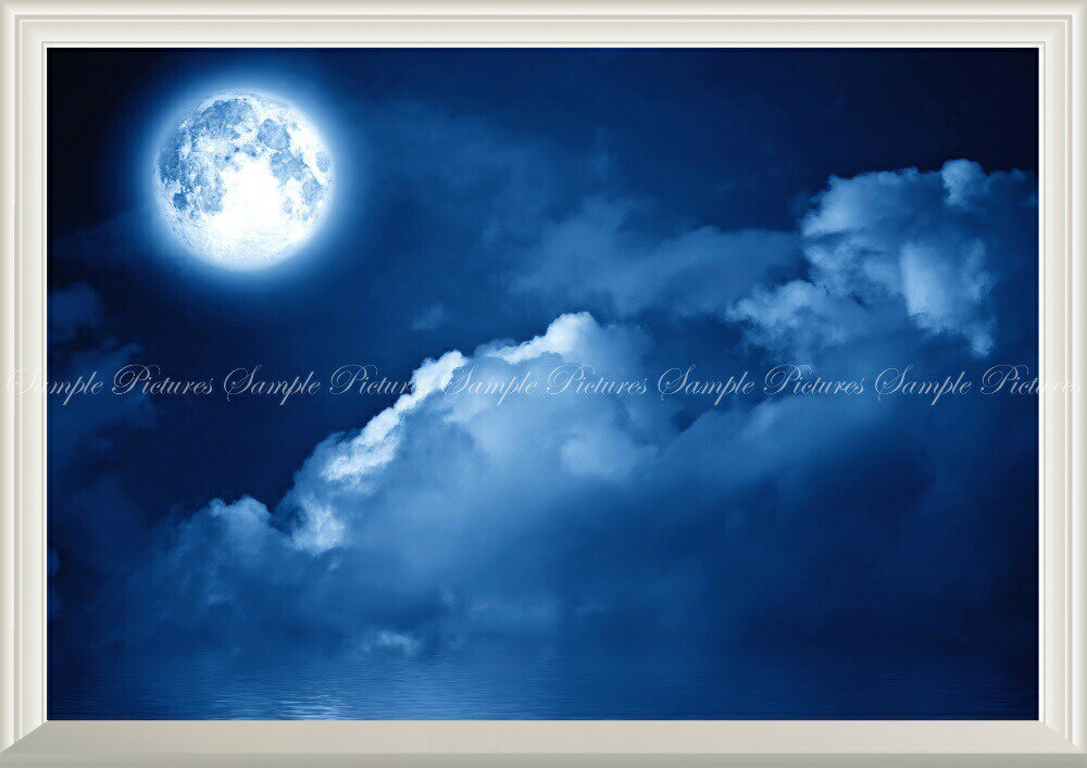 絵画風 壁紙ポスター (はがせるシール式) -窓の景色- 月 スーパームーン Super Luna 海面の雲 天体 神秘 癒し 【扉なし窓仕様】 キャラクロ MON-009NA2 (A2版 594mm×420mm) ＜日本製＞ ウォールステッカー お風呂ポスター