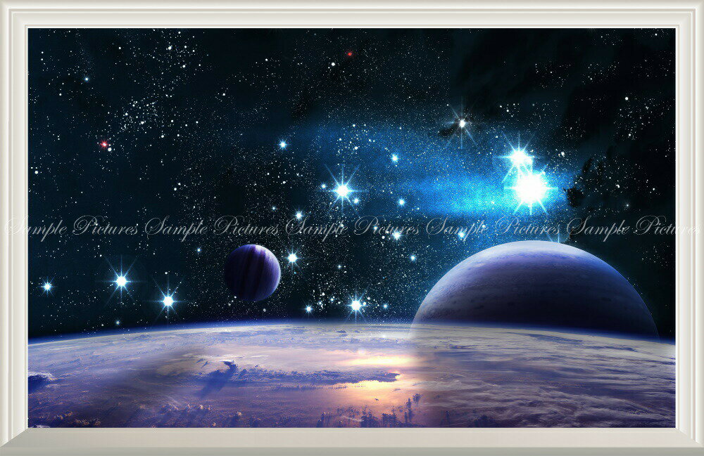 絵画風 壁紙ポスター (はがせるシール式) -窓の景色- 宇宙空間 惑星と星の競演 星座 彗星 恒星 流れ星 コスモス ギャラクシー 天体 神秘 【扉なし窓仕様】 キャラクロ SPC-027NW1 (ワイド版 901mm×585mm) ＜日本製＞ ウォールステッカー お風呂ポスター