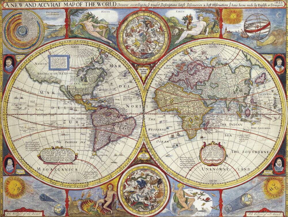 絵画風 壁紙ポスター (はがせるシール式) 世界地図 古代 アンティーク キャラクロ WMP-003S1 (774mm×585mm) ＜日本製＞ ウォールステッカー お風呂ポスター