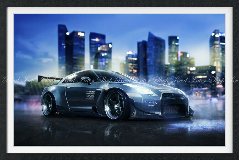 絵画風 壁紙ポスター (はがせるシール式) 日産 GT-R R35 カスタム GTR 【額縁印刷／トリックアート】 キャラクロ NR35-001SGF2 (603mm×402mm) ＜日本製＞ ウォールステッカー お風呂ポスター