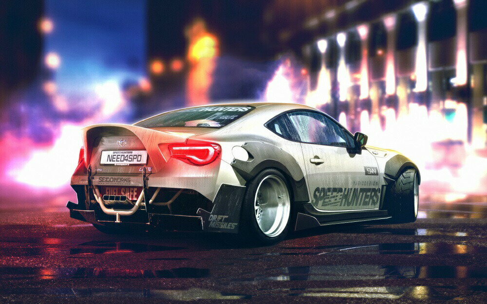 乐天商城 - 絵画風 壁紙ポスター (はがせるシール式) トヨタ GT86 Sport TOYOTA 86GT ハチロク キャラクロ GT86-004W1 (ワイド版 921mm×576mm) ＜日本製＞ ウォールステッカー お風呂ポスター