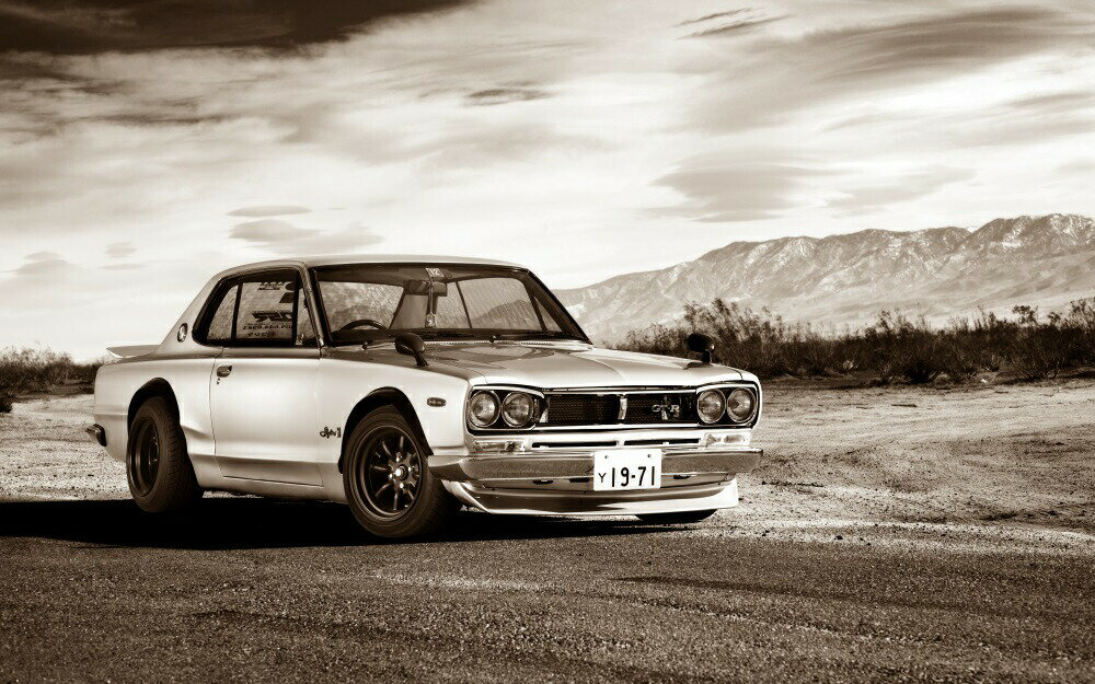 乐天商城 - 絵画風 壁紙ポスター (はがせるシール式) 日産 スカイライン 2000GT-R 初代 KPGC10型 カスタム ハコスカ 1972年 セピア キャラクロ C10-016W2 (ワイド版 603mm×376mm) ＜日本製＞ ウォールステッカー お風呂ポスター