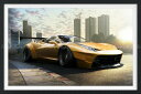 絵画風 壁紙ポスター (はがせるシール式) フェラーリ 458イタリア チューンアップカー イエロー スーパーカー 【額縁印刷/トリックアート】 キャラクロ F458-011SGF2 (603mm×402mm) <日本製> ウォールステッカー お風呂ポスター