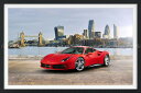 絵画風 壁紙ポスター (はがせるシール式) フェラーリ 488GTB 赤 タワーブリッジ ロンドン 【額縁印刷/トリックアート】 キャラクロ F488-001SGF2 (603mm×402mm) <日本製> ウォールステッカー お風呂ポスター